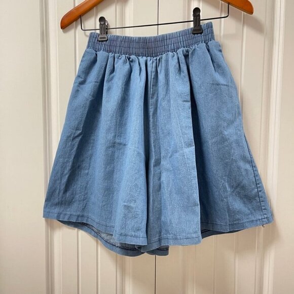 High Waist Flouncy Chambray Denim Shorts Blue - Picture 4 of 9